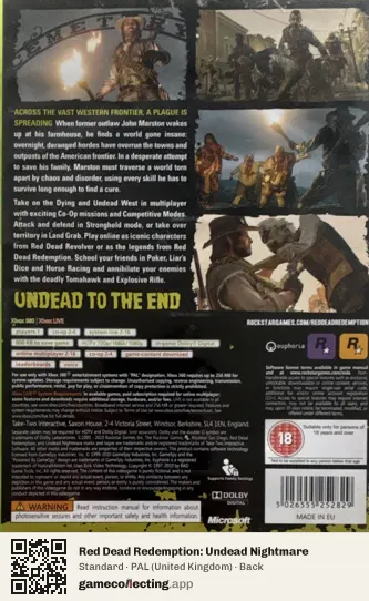 Red Dead Redemption: Undead Nightmare Xbox 360, United Kingdom box back