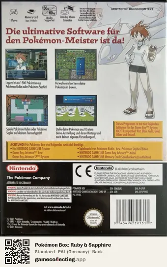 Pokémon Box: Ruby & Sapphire Nintendo GameCube, Germany box back