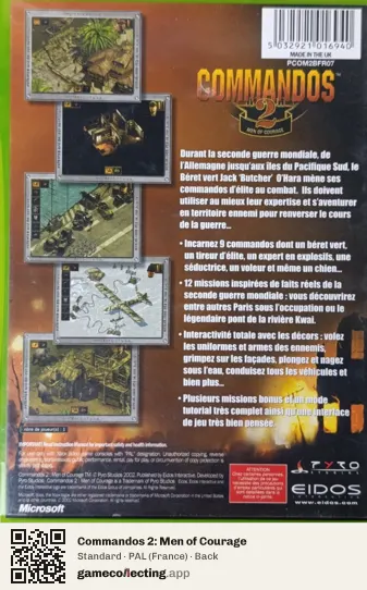 Commandos 2: Men of Courage Xbox, France box back