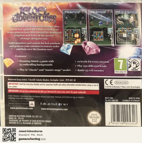 Jewel Adventures Nintendo DS, PAL box back