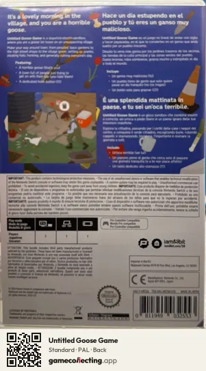 Untitled Goose Game Nintendo Switch, PAL box back
