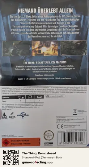 The Thing: Remastered Nintendo Switch, Germany box back