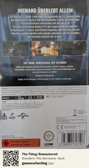 The Thing: Remastered Nintendo Switch, Germany box back