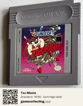 Taz-Mania Game Boy, NTSC cartridge label