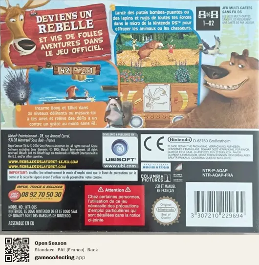 Open Season Nintendo DS, France box back