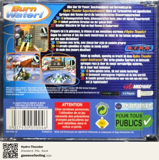 Hydro Thunder Sega Dreamcast, PAL box back