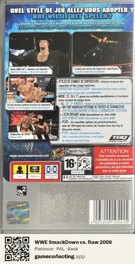 WWE SmackDown vs. Raw 2008 PlayStation Portable, PAL box back