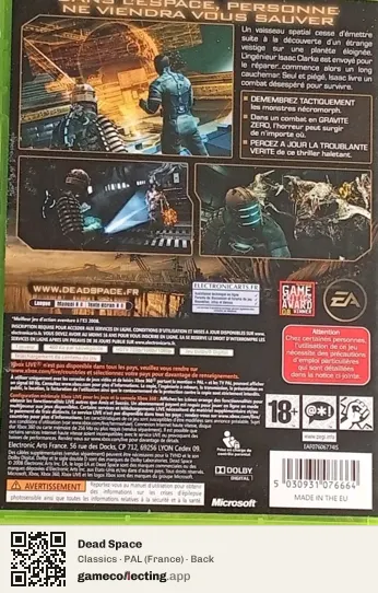 Dead Space Xbox 360, France box back