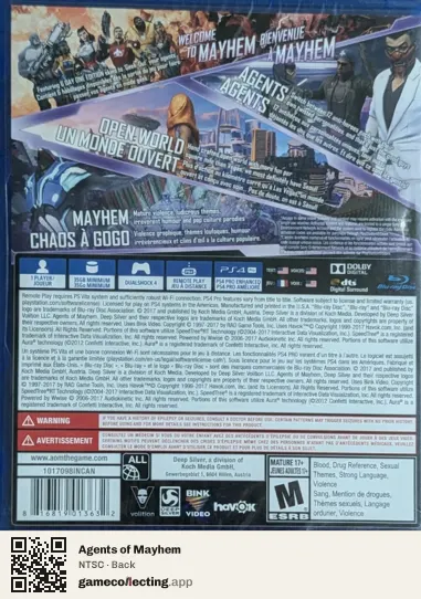 Agents of Mayhem PlayStation 4, NTSC box back