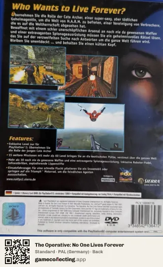 The Operative: No One Lives Forever PlayStation 2, Germany box back