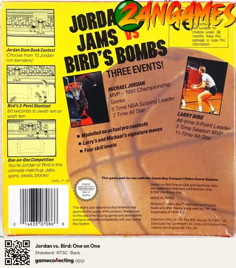 Jordan vs. Bird: One on One Game Boy, NTSC box back