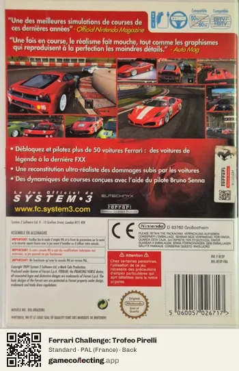 Ferrari Challenge: Trofeo Pirelli Nintendo Wii, France box back