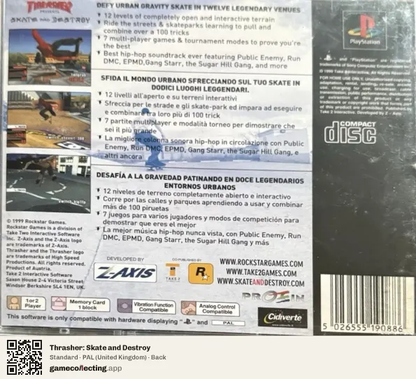 Thrasher: Skate and Destroy PlayStation, United Kingdom box back