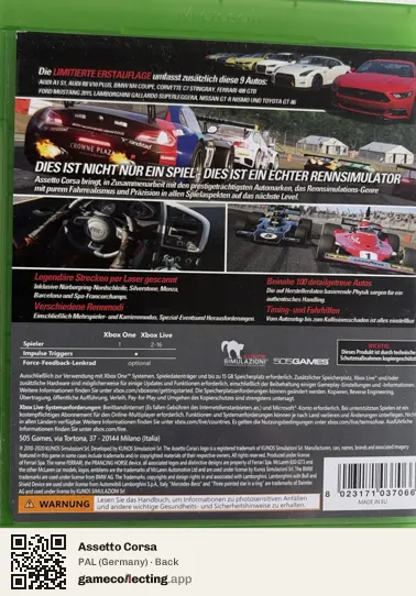 Assetto Corsa Xbox One, Germany box back