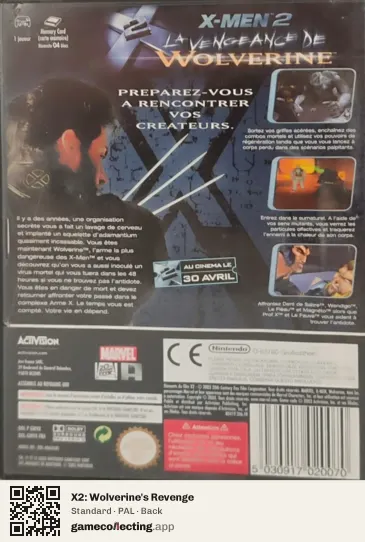 X2: Wolverine's Revenge Nintendo GameCube, PAL box back
