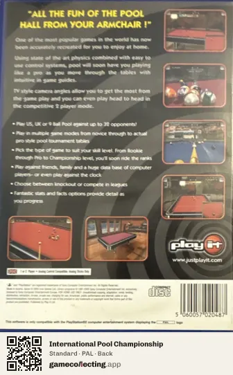 International Pool Championship PlayStation 2, PAL box back