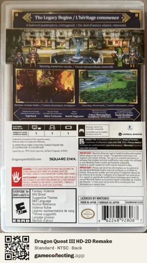 Dragon Quest III HD-2D Remake Nintendo Switch, NTSC box back