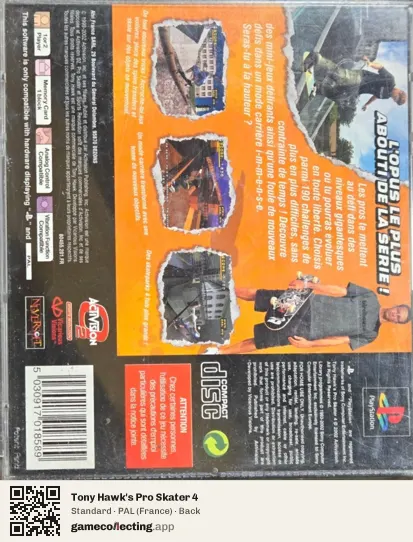 Tony Hawk's Pro Skater 4 PlayStation, France box back