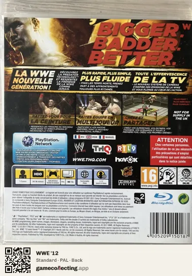 WWE '12 PlayStation 3, PAL box back