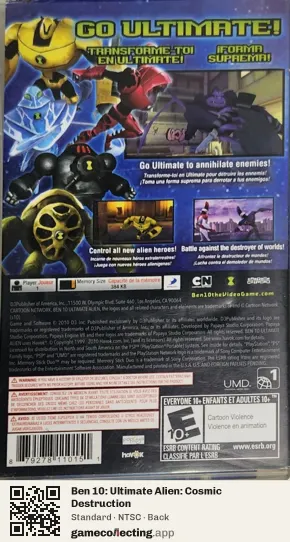 Ben 10: Ultimate Alien: Cosmic Destruction PlayStation Portable, NTSC box back