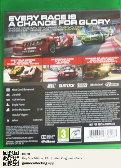 GRID Xbox One, United Kingdom box back
