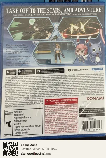 Edens Zero PlayStation 5, NTSC box back
