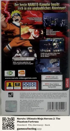 Naruto: Ultimate Ninja Heroes 2: The Phantom Fortress PlayStation Portable, Germany box back