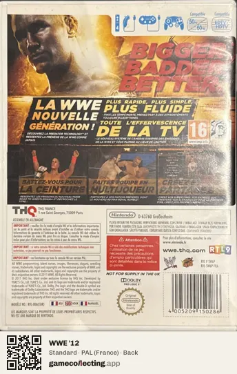 WWE '12 Nintendo Wii, France box back