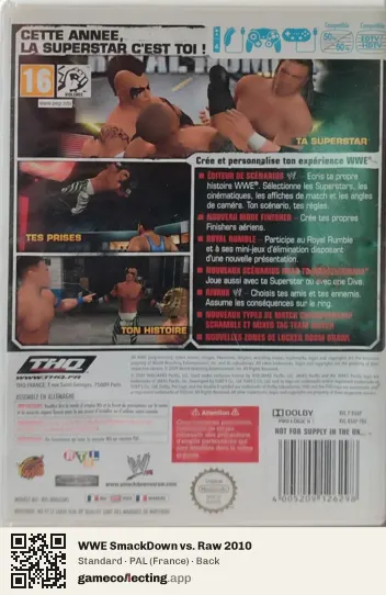 WWE SmackDown vs. Raw 2010 Nintendo Wii, France box back