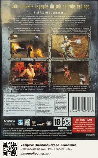 Vampire: The Masquerade - Bloodlines Computer, France box back