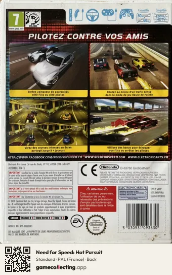 Need for Speed: Hot Pursuit Nintendo Wii, France box back