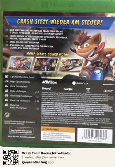 Crash Team Racing Nitro-Fueled Xbox One, Germany box back