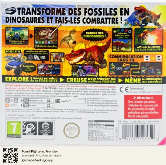 Fossil Fighters: Frontier Nintendo 3DS, France box back