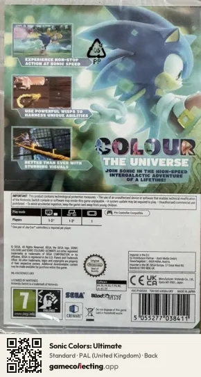 Sonic Colors: Ultimate Nintendo Switch, United Kingdom box back