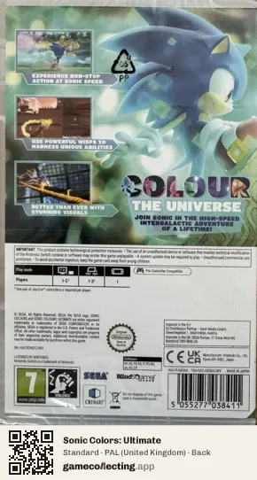 Sonic Colors: Ultimate Nintendo Switch, United Kingdom box back