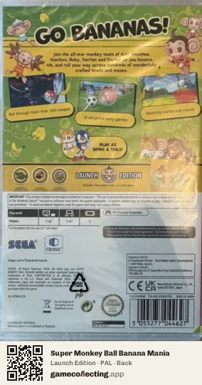 Super Monkey Ball Banana Mania Nintendo Switch, PAL box back