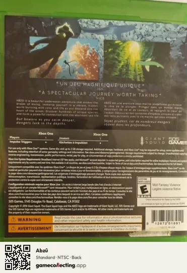 Abzû Xbox One, NTSC box back