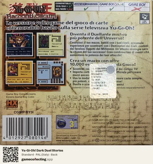 Yu-Gi-Oh! Dark Duel Stories Game Boy Color, Italy box back