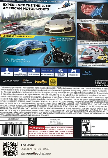 The Crew PlayStation 4, NTSC box back