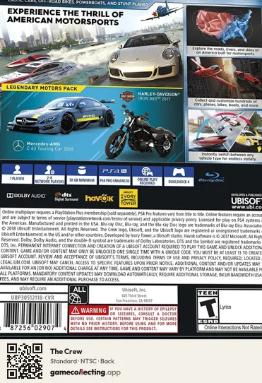The Crew PlayStation 4, NTSC box back