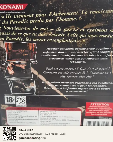 Silent Hill 3 Computer, France box back