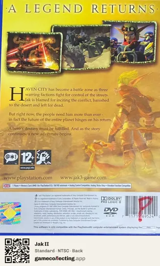 Jak II PlayStation 2, NTSC box back