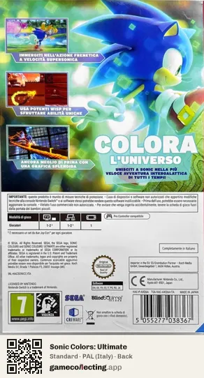 Sonic Colors: Ultimate Nintendo Switch, Italy box back