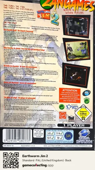 Earthworm Jim 2 Sega Saturn, United Kingdom box back