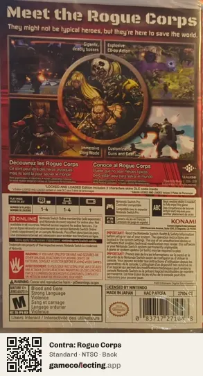 Contra: Rogue Corps Nintendo Switch, NTSC box back
