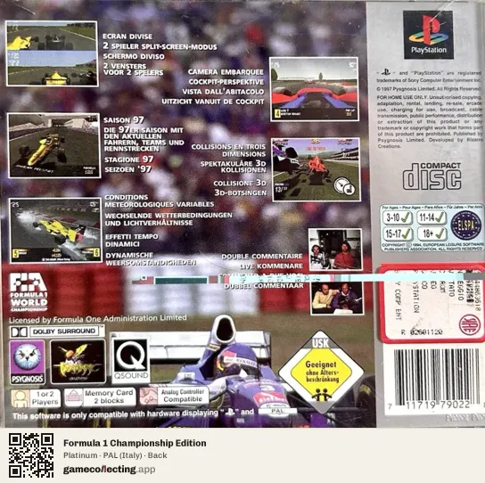Formula 1 Championship Edition PlayStation, Italy box back