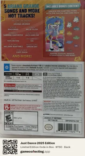 Just Dance 2025 Edition Nintendo Switch, NTSC box back