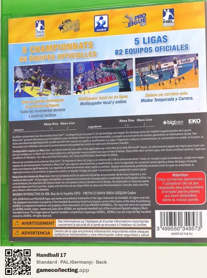 Handball 17 Xbox One, Germany box back