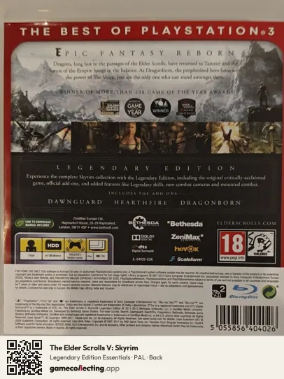 The Elder Scrolls V: Skyrim PlayStation 3, PAL box back
