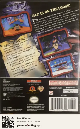 Taz: Wanted Nintendo GameCube, NTSC box back